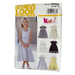 Y2K New Look 6850 Kids Sewing Pattern Dress Sizes 3-8 A Line 11 Pieces UNCUT